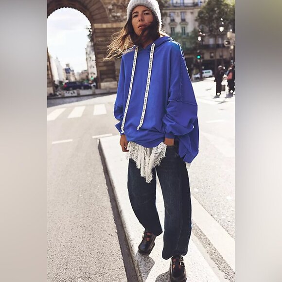 Free People Tops - Free People Blue Oversized Hoodie